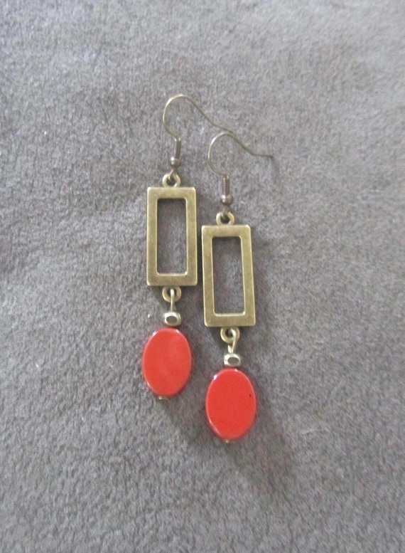 Red jasper and bronze earrings