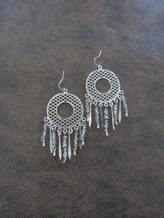 Large chandelier earrings, crystal and silver gypsy earrings, boho bohemian unique princess