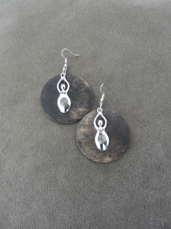 Wooden bohemian goddess earrings