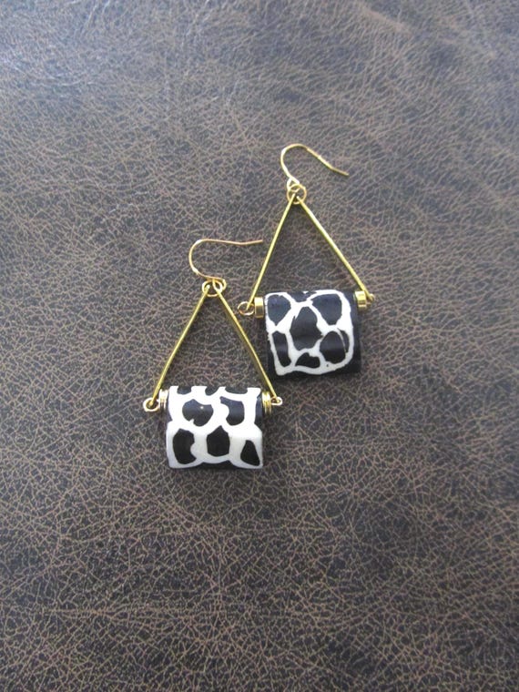 Upcycled African print bone earrings, gold 4