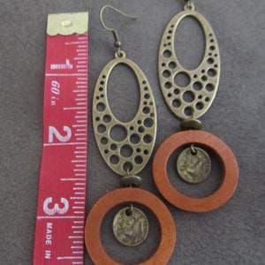 Orange wooden mid century modern geometric earrings image 2