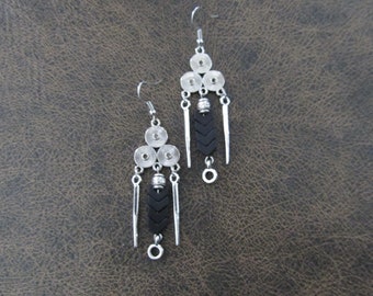 Bohemian silver and black chandelier earrings