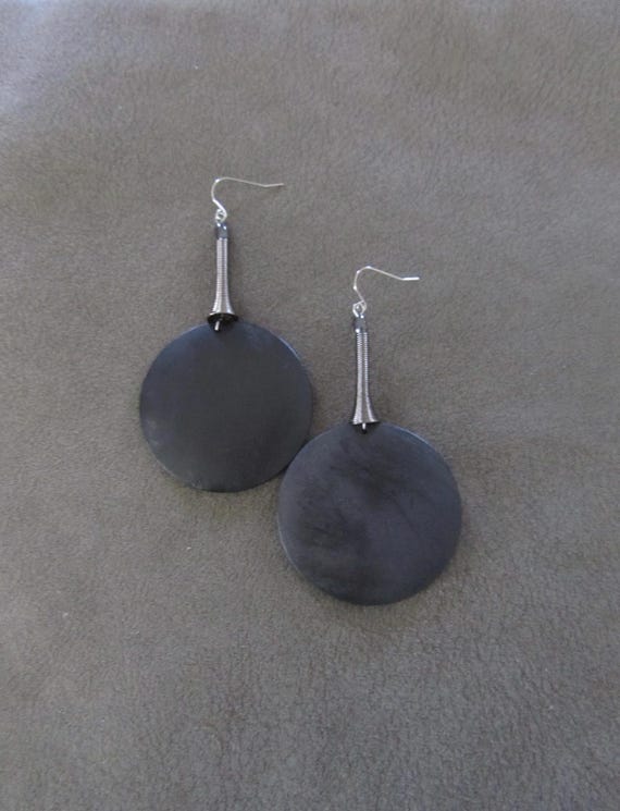 Large black wood and gunmetal modern earrings