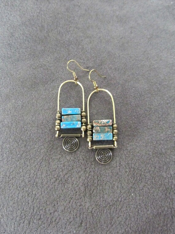 Sediment jasper and bronze tribal chandelier earrings