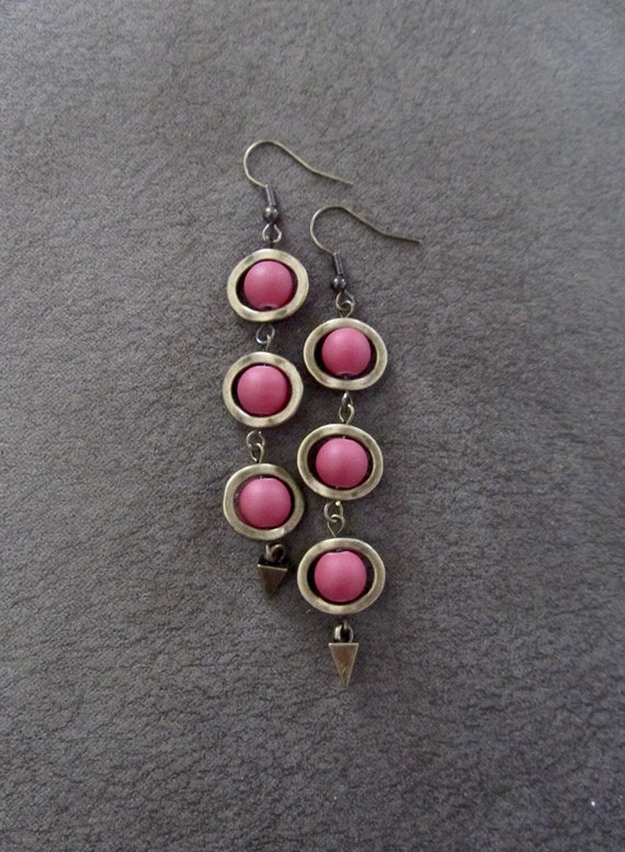 Terracotta red and bronze dangle earrings
