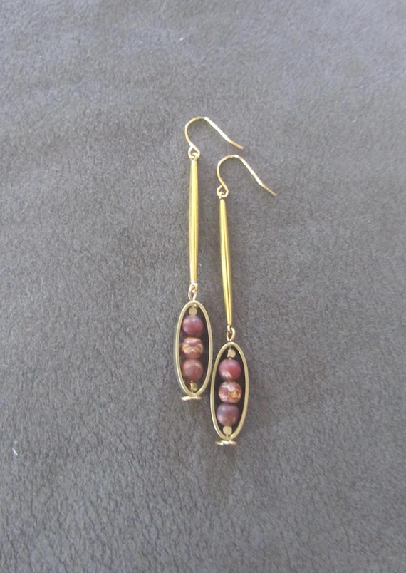 Industrial modern Tibetan agate and brass earrings 2