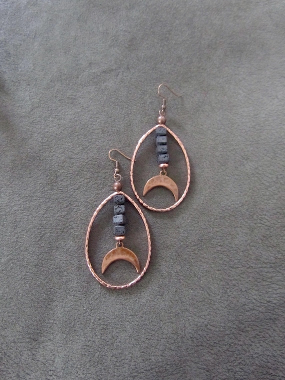 Large teardrop copper hoop earrings