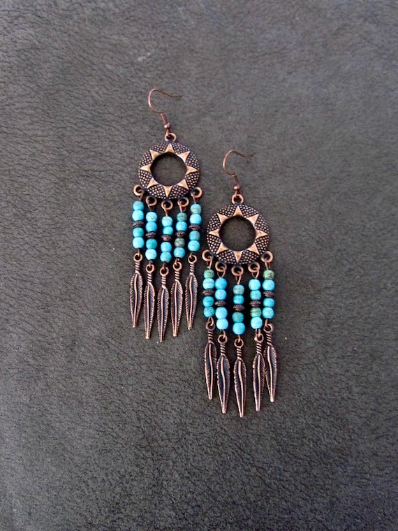 Southwestern copper and howlite chandelier earrings
