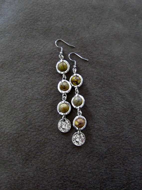 Jasper and silver dangle earrings, earth tones