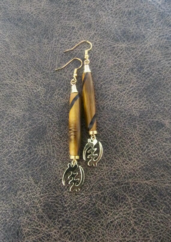 Adinkra symbol earrings, Gye Nyame earrings, carved bone