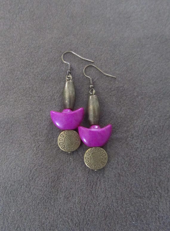 Unique purple howlite and bronze earrings 2
