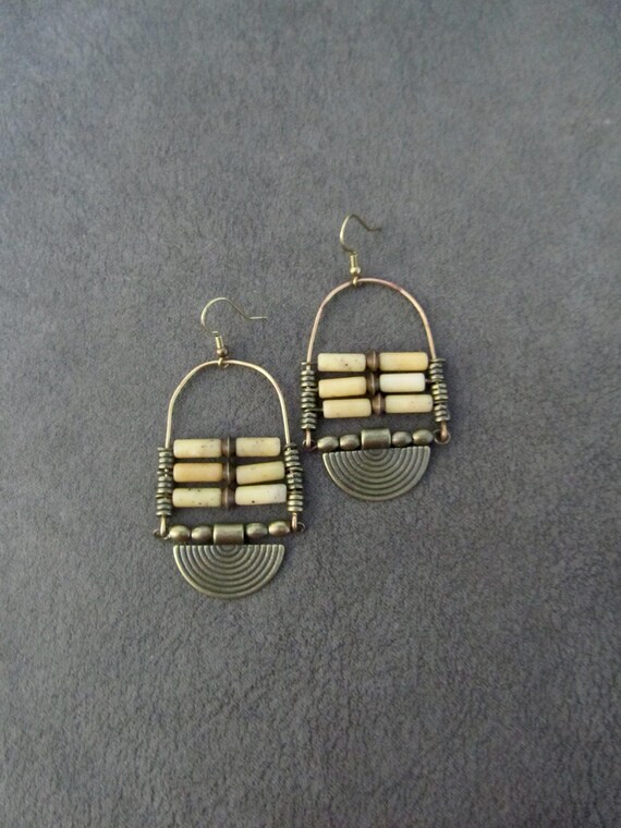 Bronze and yellow ethnic earrings