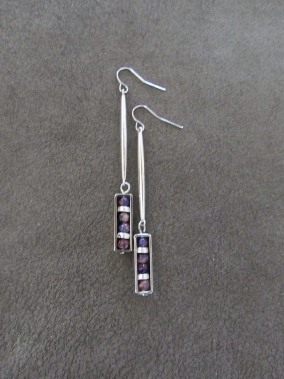 Long industrial unique purple jasper earrings
