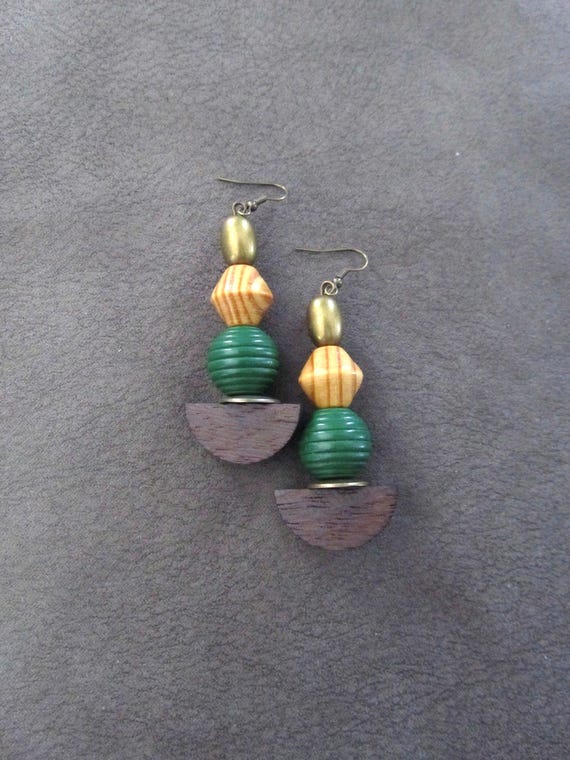 Bold green wooden earrings