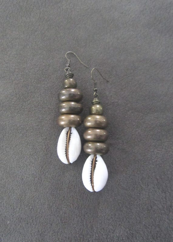 Chunky bronze cowrie shell earrings