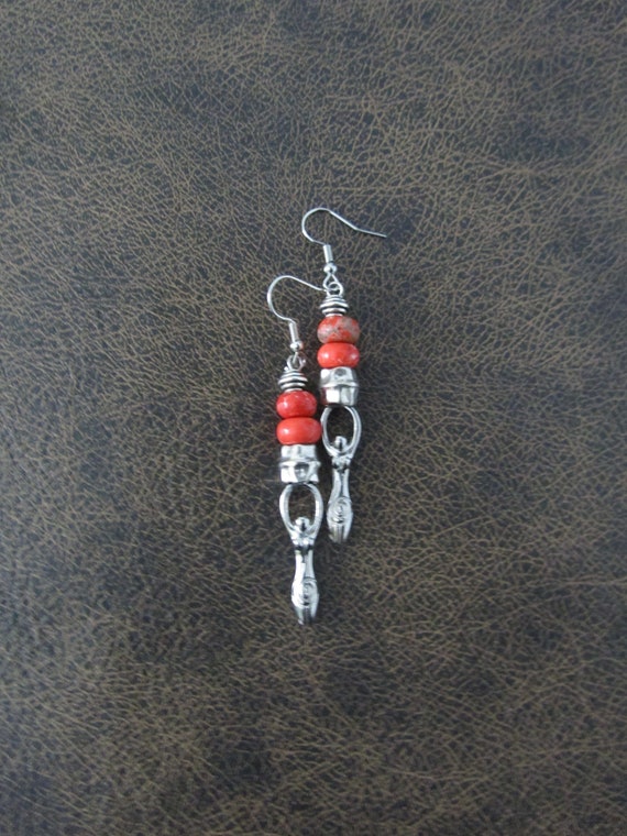 Orange jasper and silver goddess earrings