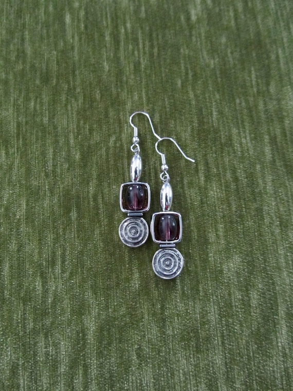 Purple glass and silver earrings