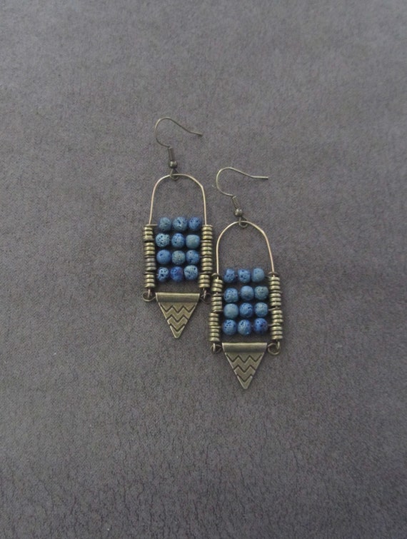 Lava rock chandelier earrings bronze and teal