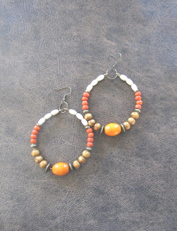 Large wooden hoop earrings