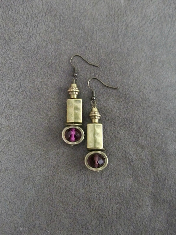 Bronze and purple crystal earrings