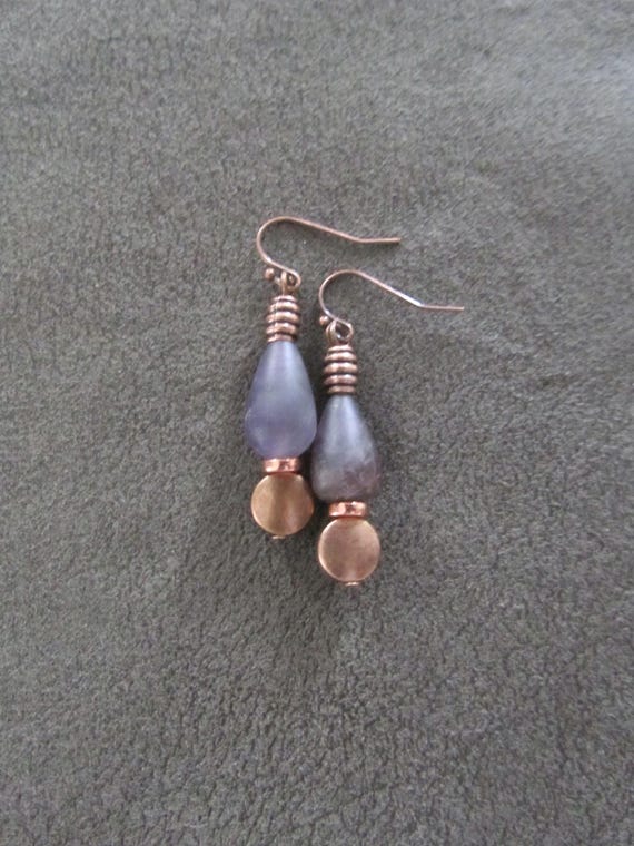 Purple stone and copper earrings