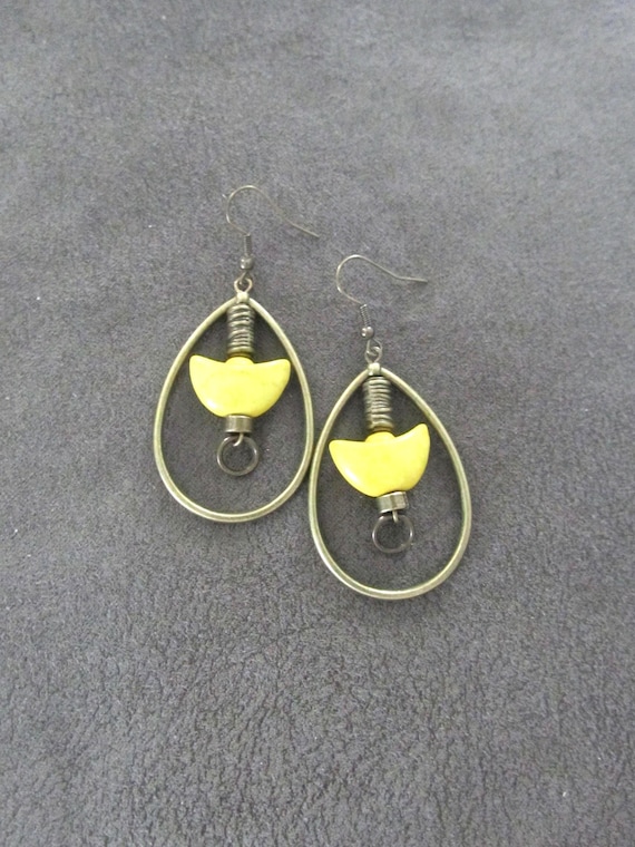 Bronze hoop and yellow howlite earrings