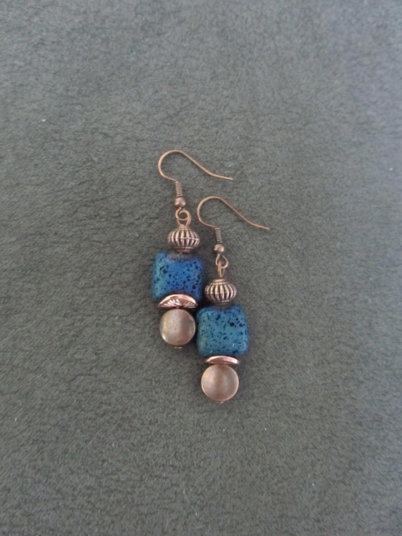 Teal lava rock and copper earrings