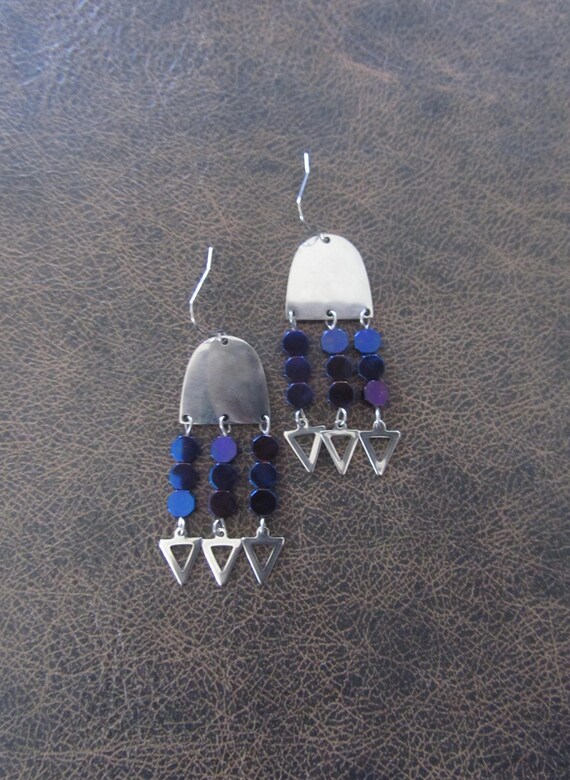Hematite chandelier earrings, purple