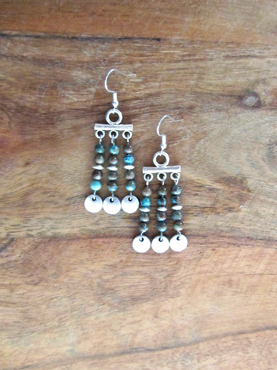 Blue jasper and silver chandelier earrings