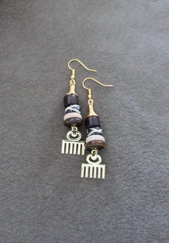 Afro pick earrings, adinkra symbol earrings, beauty earrings, comb earrings, small
