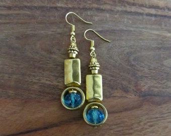 Gold and blue crystal earrings