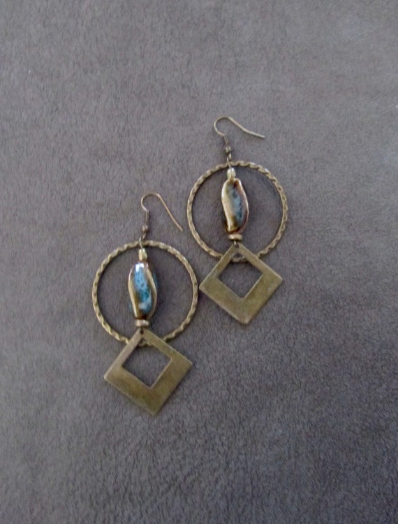 Bronze hoop and ceramic earrings