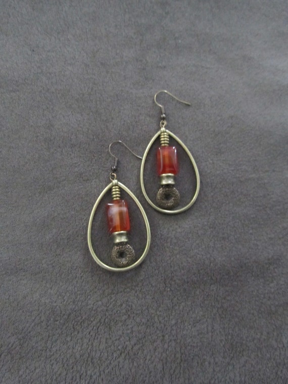 Bohemian earrings, rustic boho artisan ethnic Asian teardrop hoop earrings