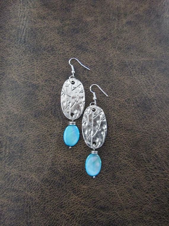 Bohemian blue mother of pearl and silver earrings