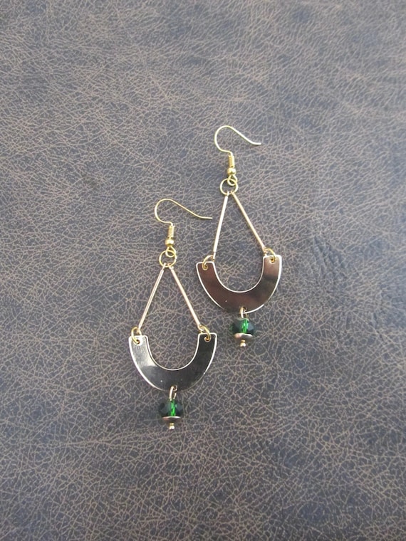 Gold and green crystal minimalist earrings