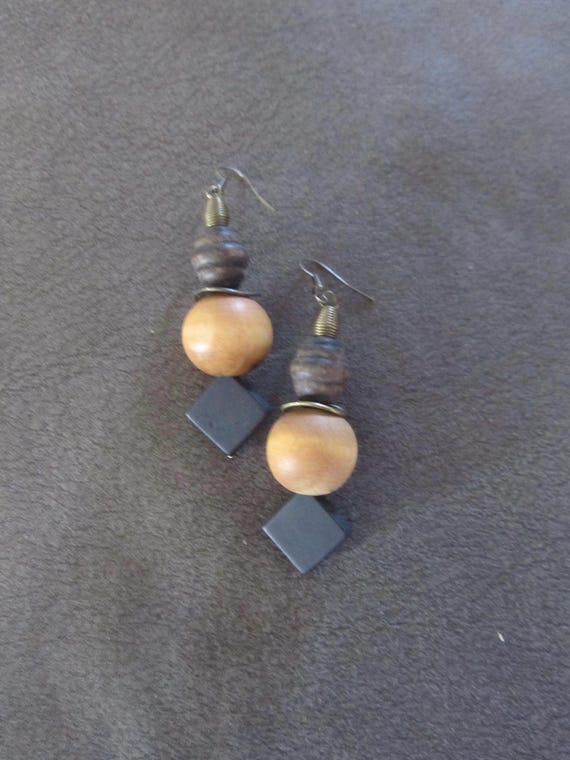 Chunky stone and wooden earrings