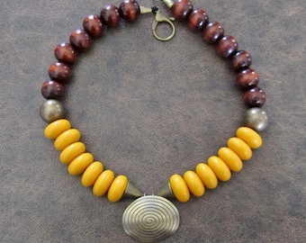 Chunky yellow wooden necklace