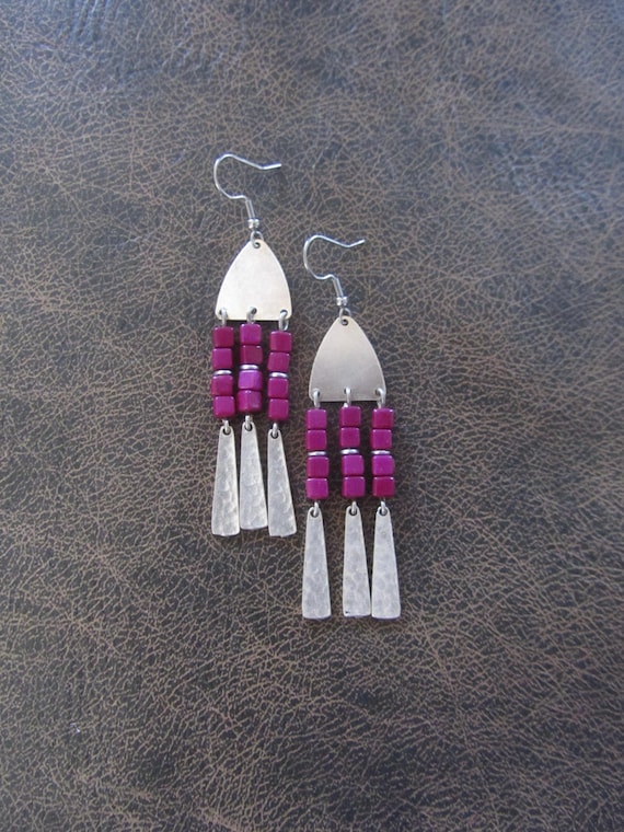 Purple seed bead and antique silver earrings