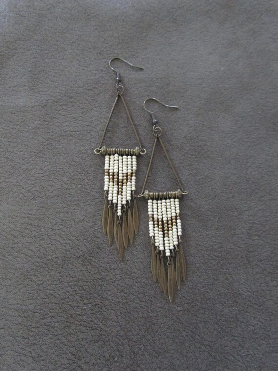 Seed bead earrings, gold and bronze earrings, tribal southwestern earrings, boho chic earrings, ethnic earrings, flag earrings, bohemian