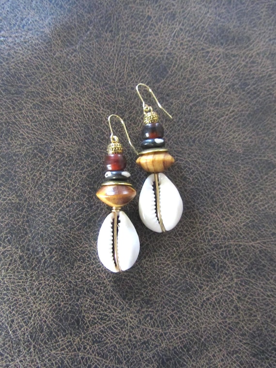 Cowrie shell and bone earrings