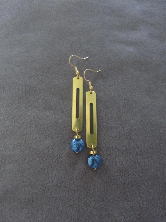 Sleek brass and lava rock earrings