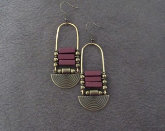 Burgundy and bronze ethnic earrings