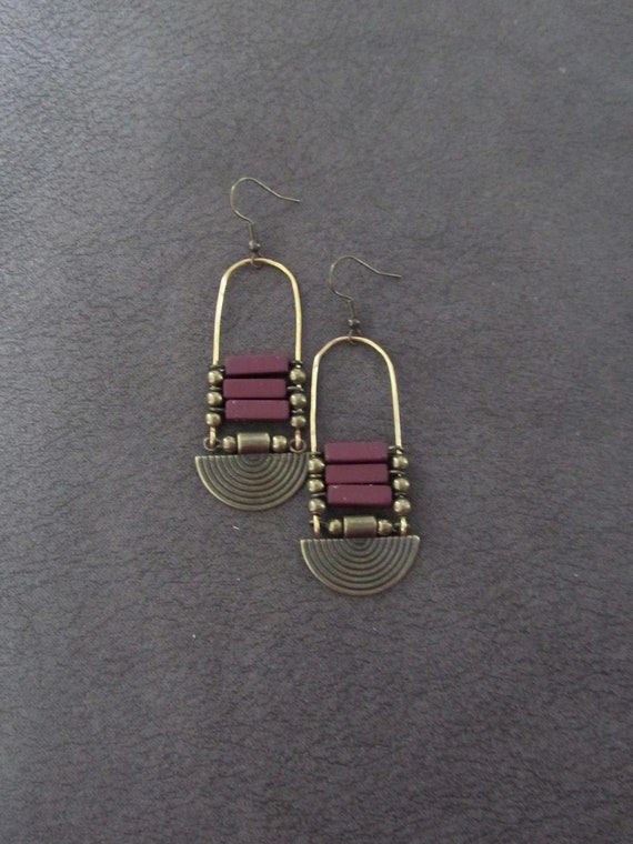 Burgundy and bronze ethnic earrings