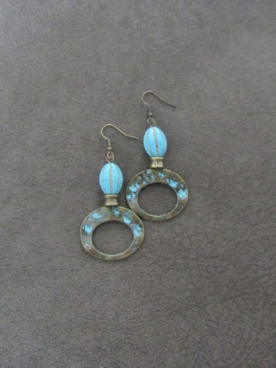 Blue patina antique bronze earrings 42