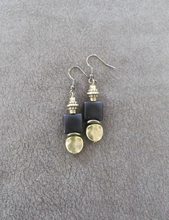 Bronze and black frosted glass earrings