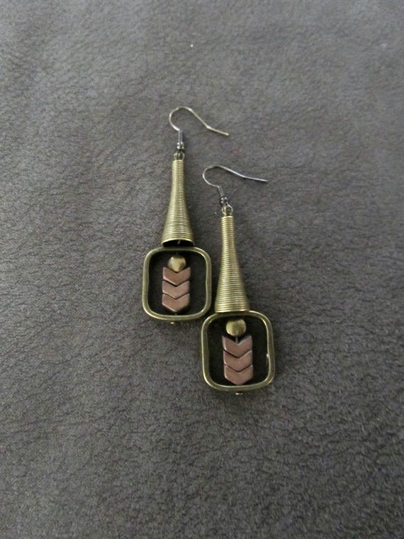 Industrial bronze and brown earrings 2