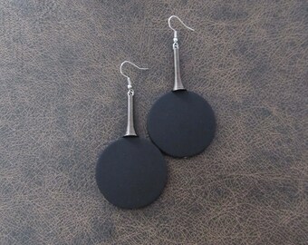 Large black and gunmetal modern earrings