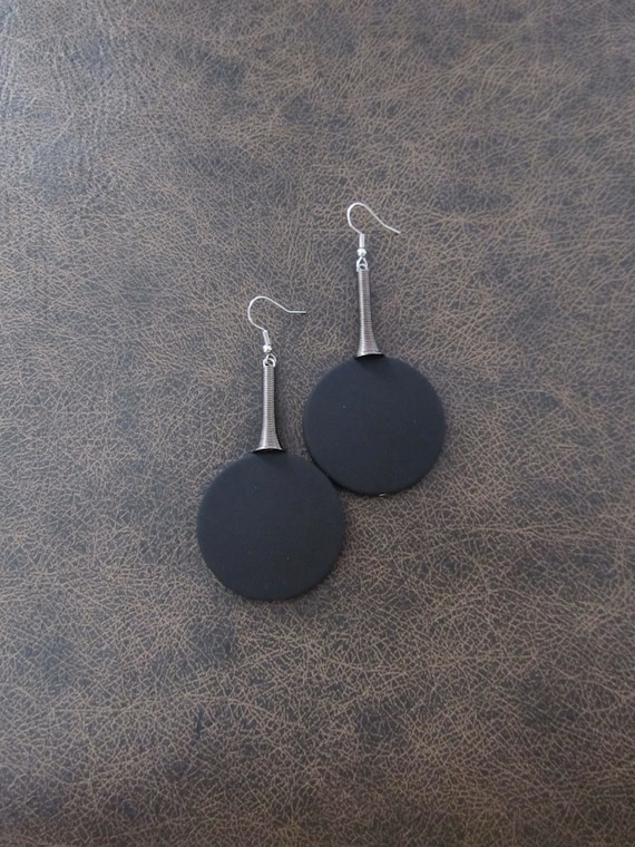 Large black and gunmetal modern earrings