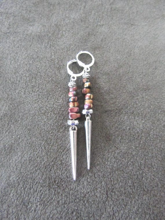 Minimalist multicolor hematite nugget earrings, silver