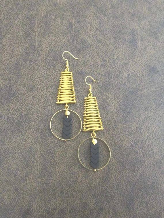 Gold Chandelier Earrings: Etched Ethnic Statement Earrings